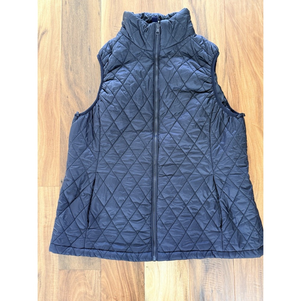 Lands' End Women's Black Full Zip Quilted Vest Pockets Mid-Length Size XL